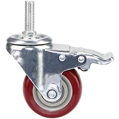 3 Inch Swivel Stem Casters Heavy Duty American Size UNC 1/2"-13x1-1/2 Stem Thread Wheels 360 Degree Durable Wheels Dual Safety Locks Castors with 600 Lbs Capacity Pack of Four - color: Red, size: 3 Inch