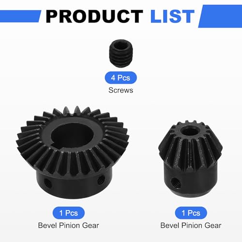 uxcell 2Pcs Tapered Bevel Gears Set, 1.5 Mod 1:2 (15T/30T) Harden Steel Straight Bevel Gear, 90 Degree Steering Motor Gears, (6/17mm Shaft Hole with Keyway) - size: 6/17mm