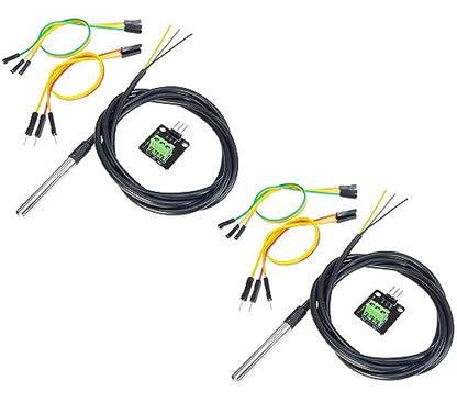 DS18B20 Temperature Sensor for Arduino, ESP32, ESP8266, Raspberry Pi, Waterproof Stainless Steel Probe, 2 Pieces - size: With Adapter