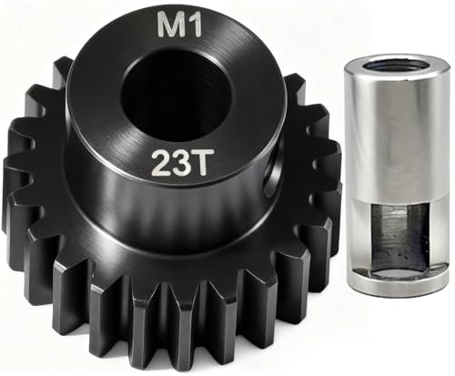 23T M1 8mm Steel Pinion Gear with 8mm to 5mm Adapter Shaft for Traxxas 1/5 X-MAXX 1/10 RC Car Buggy Truck, Available in 14T to 30T Mod 1 Motor Gear for Enhanced Performance and Durability - size: 23T