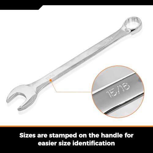 Der Erwachte 6-Piece SAE Wrench Set, Large Wrench Set | 15/16", 1", 1-1/16", 1-1/8", 1-3/16", 1-1/4", Long Big Open End Combination Wrench Set, 12-point, roll-up storage pouch - size: 6 Piece Sae 23.81-31.75mm