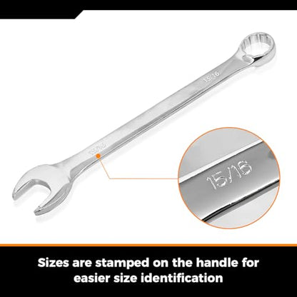 Der Erwachte 6-Piece SAE Wrench Set, Large Wrench Set | 15/16", 1", 1-1/16", 1-1/8", 1-3/16", 1-1/4", Long Big Open End Combination Wrench Set, 12-point, roll-up storage pouch - size: 6 Piece Sae 23.81-31.75mm