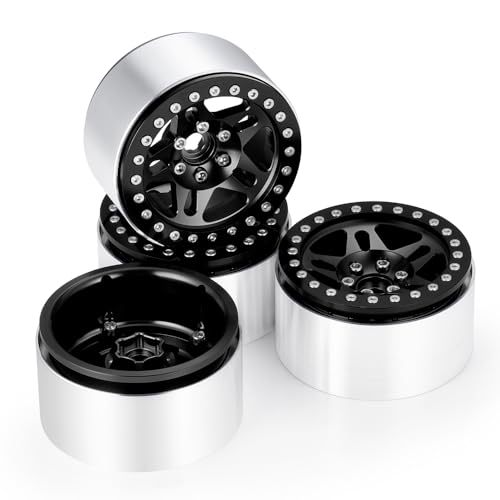 4PCS Aluminum 2.2 Beadlock Wheels for 1/10th RC Crawler Car Wraith RR10 SCX10 TRX4 (Black) - color: Black