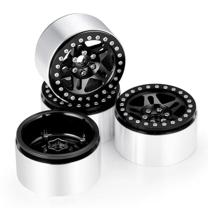 4PCS Aluminum 2.2 Beadlock Wheels for 1/10th RC Crawler Car Wraith RR10 SCX10 TRX4 (Black) - color: Black