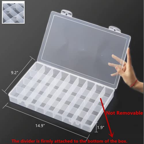 Feadily 1PCS 36 Grids Large Plastic Organizer Box with Dividers, Compartment Organizer Box for Nail Accessories/Screw/Sewing Arts and Oil Paint, Bead Storage Containers 14.9" x 9.2" x 1.9" (Clear) - size: 1PCS 36Grids