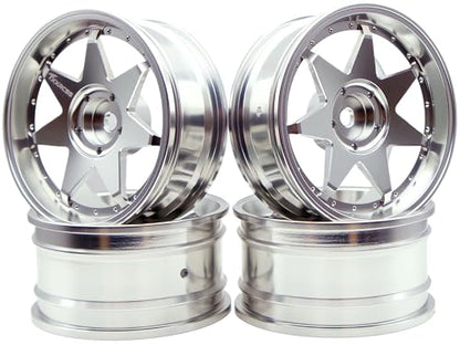 1/10 RC Drift Tires and Aluminum Wheels Rims Rally Racing Tyres 12mm Hex for 1:10 Scale On Road Touring Street Car Tamiya Traxxas HPI KYOSHO XV02 XV01 TT01 TT02 PTG2 A959 4PCS (Silver) P2501 - color: Silver
