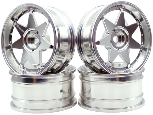 1/10 RC Drift Tires and Aluminum Wheels Rims Rally Racing Tyres 12mm Hex for 1:10 Scale On Road Touring Street Car Tamiya Traxxas HPI KYOSHO XV02 XV01 TT01 TT02 PTG2 A959 4PCS (Silver) P2501 - color: Silver