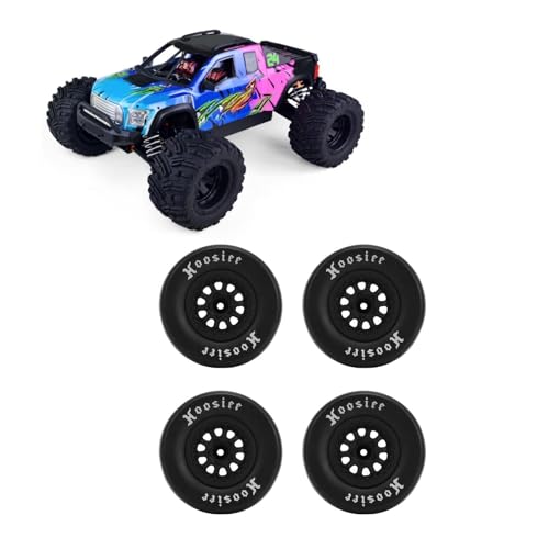 HERCHR 4Pcs RC Rubber Tires, Plastic Wheels Rim 12mm Hex Hub 102mm RC Tires, Strong Shock Absorption & Excellent Grip, Compatible with 1/10 Off Road Crawler Car Trucks Tyres Upgrade Parts
