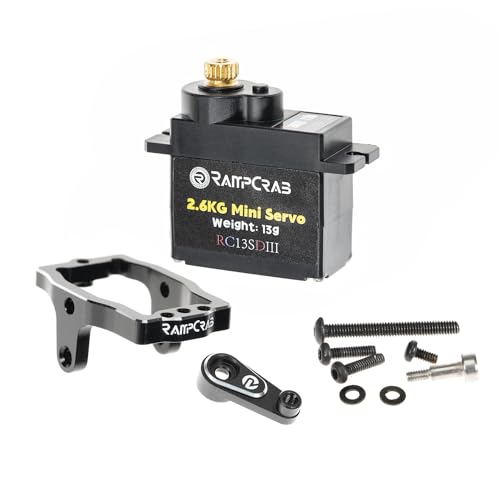 RampCrab RC Steering Servo with Servo Mount Bracket and Servo Horn for TRX4M RC Car, 1/18 Upgrades Parts, Suitable for TRX4-M Bronco, Defender, K10 (Black Horn) - size: 1-Set
