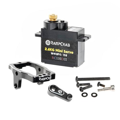 RampCrab RC Steering Servo with Servo Mount Bracket and Servo Horn for TRX4M RC Car, 1/18 Upgrades Parts, Suitable for TRX4-M Bronco, Defender, K10 (Black Horn) - size: 1-Set
