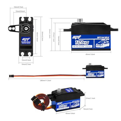 12kg Low Profile Servo RC Digital Servo High Torque Full Metal Gear & 25T Metal Servo Horn Digital Servo for 1/10 RC Car Tamiya Kyosho On-Road Touring Drift Car - size: 12KG Low Profile Servo&25T Servo Horn