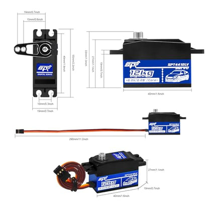 2PCS 12kg Low Profile Servo RC Digital Servo High Torque Full Metal Gear & Steering Servo Arm for 1/10 RC Car - size: 12KG Low Profile Servo-2PCS