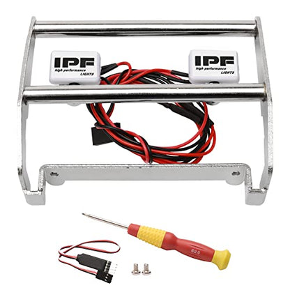 Silver RC Metal Front Bumper w/LED Lights for TRX-4 Ford Bronco 1/10 Trail Crawler Truck (Include CH3 Light Controller and Screwdriver)
