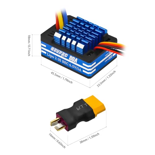 GOUPRC 80A 2S-3S LiPo Metal Brushed ESC Electronic Speed Controller T-plug/XT60 Plugs for 1/10 RC Car RC Boat for Use with 540/550/750 Motors - color: Blue