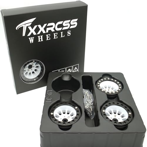 1.9 Beadlock Wheels Rims -152g Super Heavy Duty Deep Dish 32mm Wide for RC 1/10 Crawler TRX4 SCX10 Gen8 Upgrades SCX10 Remote Control Car Upgrades Accessories (White & Black) - color: White & Black