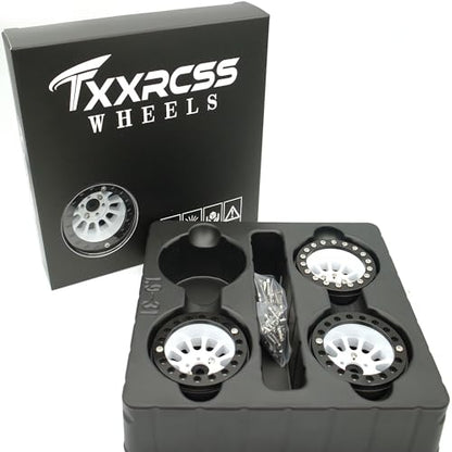 1.9 Beadlock Wheels Rims -152g Super Heavy Duty Deep Dish 32mm Wide for RC 1/10 Crawler TRX4 SCX10 Gen8 Upgrades SCX10 Remote Control Car Upgrades Accessories (White & Black) - color: White & Black