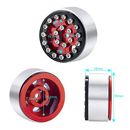 4Pcs 1.0" Micro Beadlock Wheels RC Crawler Wheels, Red+Black | For 1/24 Axial SCX24 Bronco Deadbolt C10, RC Crawler Car