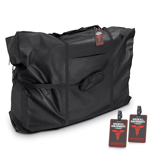 35 Inch Rollator Walker Travel Bag with 2 Medical Luggage Tag | Large Duffel Bag Carry Case for Car and Airplane Traveling, for Folding Walker Compact Wheelchair Transport, 35x10x26 in - color: Black + Medical Tag, size: 35"Lx10"Wx26"H