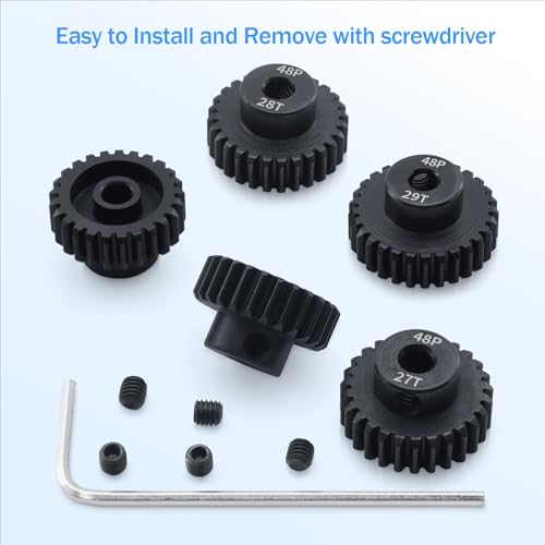 48P 25T 26T 27T 28T 29T Pinion Gear Sets with Screwdrivers for 3.175mm Shaft Brushless Brush Motor Compatible with Arrma HPI Kyosho Losi Axial Traxxas Tamiya 1/10 RC Car Monster Truck Buggy - size: 25T 26T 27T 28T 29T