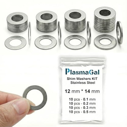 12x14mm Shim Washers M12x14 RC Stainless Steel 40pc 0.1-0.5mm | 14mm OD, 12mm bore for M12 bolts and shafts. DIN 988 deburred ultra thin shims for RC diffs, spacers and bearings - size: 12x14
