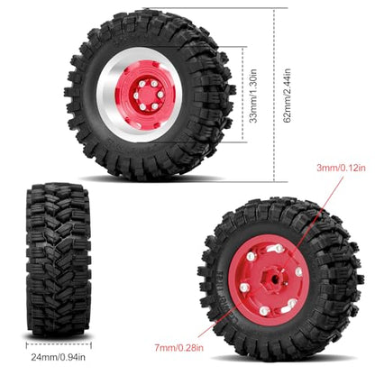 OGRC 1.3 Beadlock Wheel Tires -4mm Offset Wheels for 1/24 1/18 SCX24 TRX4M | Aluminum, 7mm Hex, Sticky Compound Rubber, for TRX4M AX24 FCX24 RC Carwler Car, Red - color: Red