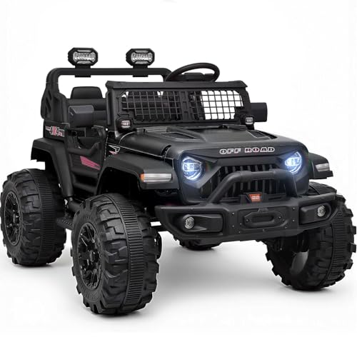 Blitzshark 24V MAX Ride-on Truck 2 Seater, 4WD Kids Electric Vehicle | XXL Battery Powered Car, with 480W Ultra Powerful Motor, 7AH Battery, Remote Control, Full-Metal Suspension& Sticker,Black - color: Black