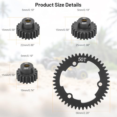 daitoku 50T 1 Mod Hardened Steel Spur Gear with 18T 20T 22T Motor Pinion Gear Compatible with Traxxas 1/10 Maxx 1/5 X-Maxx 1/10 E-REVO 2.0 VXL 1/7 XO-1 - size: 50T