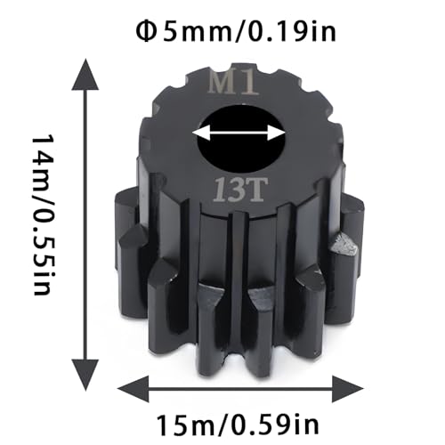 Steel Mod1 5mm Pinion Gear 1PCS, 11-28T M1 Pinion Gear Metal Hardened Steel Fit 5mm RC Motor Shaft with 3.175mm Coupler Compatible with 1/5 1/6 1/8 1/10 1/14 RC Brushless Brush Motor (13T) - size: 13T