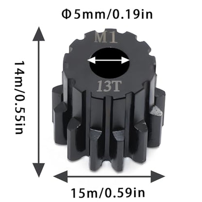 Steel Mod1 5mm Pinion Gear 1PCS, 11-28T M1 Pinion Gear Metal Hardened Steel Fit 5mm RC Motor Shaft with 3.175mm Coupler Compatible with 1/5 1/6 1/8 1/10 1/14 RC Brushless Brush Motor (13T) - size: 13T