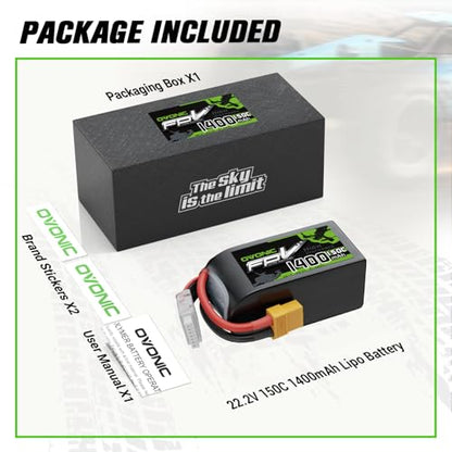 OVONIC 22.2V 150C 1400mAh 6S Lipo Battery with XT60 Plug