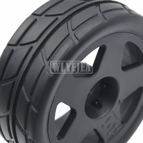 4PCS RC 1/10 On-Road Tires 65mm RC Rubber Tires w/Plastic Wheel Rim 12mm Hex Fit for 1/10 RC On-Road Rally Car HPI Tamiya TT01 TT02 Kyosho Wltoys 144001 - color: Black 5