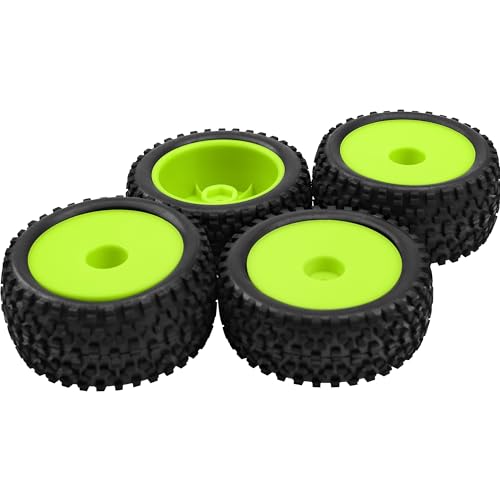 4Pack HIRCQOO OD 88mm/3.46" Front and Rear Rubber Tire Tyre & Plastic Wheel Rims 12mm Hex Hub Compatible with Redcat HPI HSP ExceedRC Kyosho Losi 1/10 Scale Off Road Buggy (Green) - color: Green