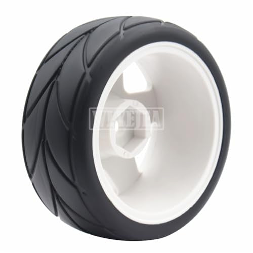 4PCS RC 1/10 On-Road Tires 65mm RC Rubber Tires w/Plastic Wheel Rim 12mm Hex Fit for 1/10 RC On-Road Rally Car HPI Tamiya TT01 TT02 Kyosho Wltoys 144001 - color: White 2