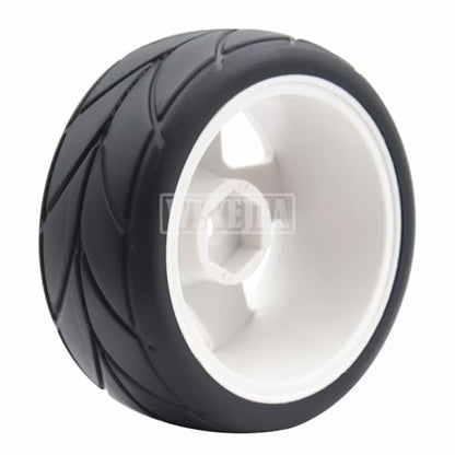 4PCS RC 1/10 On-Road Tires 65mm RC Rubber Tires w/Plastic Wheel Rim 12mm Hex Fit for 1/10 RC On-Road Rally Car HPI Tamiya TT01 TT02 Kyosho Wltoys 144001 - color: White 2
