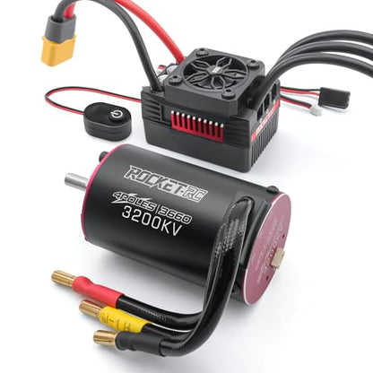 Surpass Hobby 3660 & 90A Brushless Motor and ESC Combo 2-3S Lipo Applicable to 1/10 Short Course Trucks Monster（3200kv 90A） - style: SUP3660 Motor 3200kv + 90A V2
