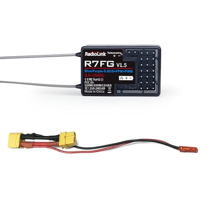 Radiolink R7FG 7-Channel Water-Splash Proof RC Gyro Receiver for RC Crawler | 2.4G Voltage Telemetry RX for RC Crawler Drifting Car, Boat, Bind with Radio Controller RC8P/RC8X/RC4GS V3/RC6GS V3/T8S/T8FB
