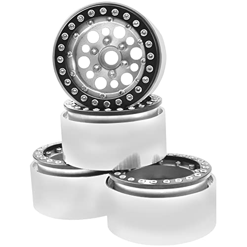 4Pack ShareGoo Aluminum Alloy 1.9" Beadlock Wheel Rims Hubs Compatible with Traxxas TRX4 Axial SCX10 RCAWD D90 D110 Tamiya CC01 1/10 RC Crawler Car (Silver) - color: Silver