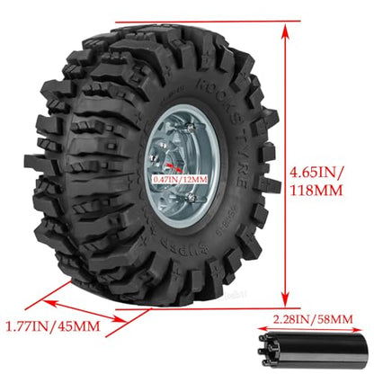 Aluminium RC 1.9" Beadlock Wheels Tires for 1/10 SCX10 90046 AXI03007 TRX4 TRX6 VS4-10 Gen7 Gen8 MST CFX D90 RC Crawler Car,Alloy 1.9 Rims Tires,Titanium - color: Titanium- (Rc 1.9" Tires)