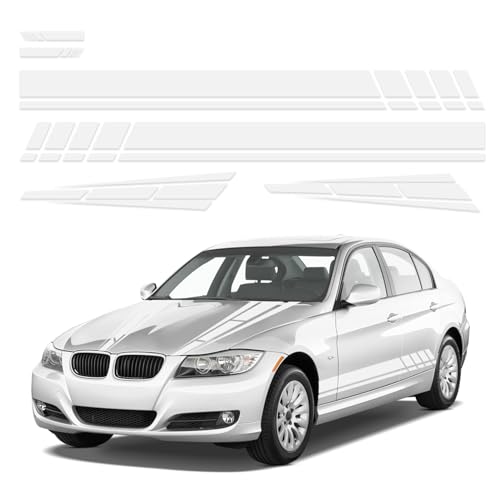 Dickno 6PCS Car Hood Stripe Sticker, Vinyl Auto Body Side Rearview Mirror Decal, Sports Racing Stripe Graphic Decal Stickers, Universal Vehicle Exterior DIY Decoration Accessories (White) - color: White, 6pcs