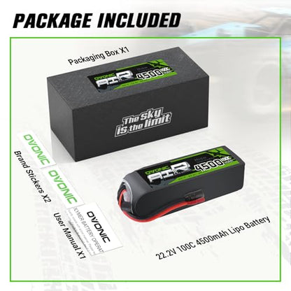 OVONIC 22.2V 100C 4500mAh 6S Lipo Battery with AS150-XT90 Plug for RC Car Boat Truck Helicopter Airplane Racing Models [Notice: XT90 Plug Conversion Cable to Be Purchased Separately]