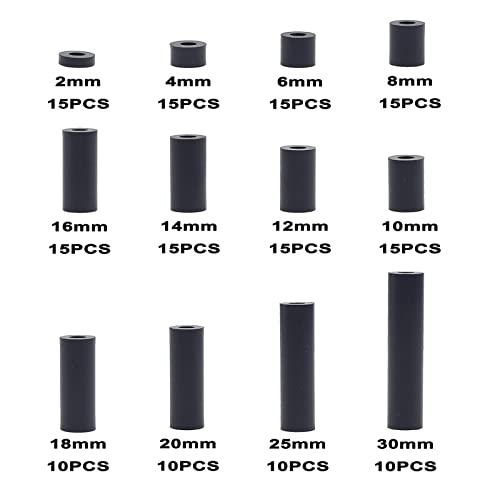 Metric OD 7mm ID 3.2mm Plastic Unthreaded Spacers(2mm to 30 mm) Assortment Kit for M3 Screws;Clearance Spacers;Round Spacers(Black) - size: OD 7mm ID 3.2mm