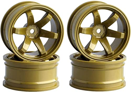 4PCS RC Car Rubber Tires and Plastic Wheels Rims Compatible with 1/10 Scale On Road Touring Racing Flat Drift Car for HSP HPI Tamiya(Gold) - color: Gold