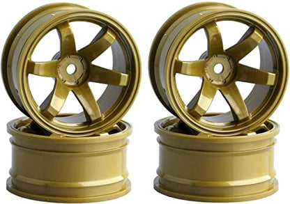 4PCS RC Car Rubber Tires and Plastic Wheels Rims Compatible with 1/10 Scale On Road Touring Racing Flat Drift Car for HSP HPI Tamiya(Gold) - color: Gold