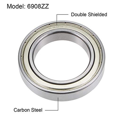uxcell 6908ZZ Deep Groove Ball Bearings Z2 40mm x 62mm x 12mm Double Shielded Carbon Steel 2pcs - size: 40mmx62mmx12mm