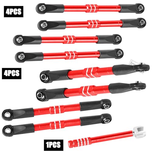 RC Adjustable Turnbuckles Links Upgrades Parts for 1/16 Mini E-Revo Summit Truck RC Car.Aluminum Front Rear Adjustable Turnbuckles Camber Links Toe Link Hops Up,Red - color: Red(for 1/16)