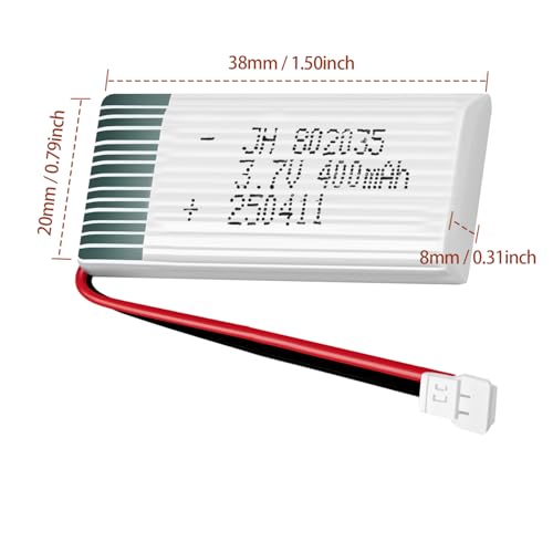 HAWK'S WORK 2 Pcs 3.7V Lipo Battery, 400 mAh Rechargeable Lithium Polymer Battery for RC Plane Helicopter Drone All Models & Toys (MX2.0 Connector) - size: 400mAh-MX2.0