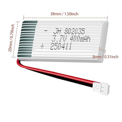 HAWK'S WORK 2 Pcs 3.7V Lipo Battery, 400 mAh Rechargeable Lithium Polymer Battery for RC Plane Helicopter Drone All Models & Toys (MX2.0 Connector) - size: 400mAh-MX2.0