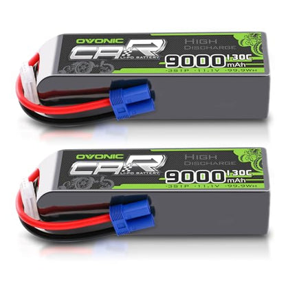 OVONIC 3S LiPo Battery 9000mAh 11.1V 130C RC Battery with EC5 Connector (2 Pack)