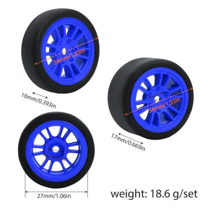 4PCS Finished Flat Running Drift Tires and Wheels 7MM Hexagon for 1/24 Losi Micro B Upgrades and 1/28 Losi Micro T Upgrades(b Blue) - color: B Blue