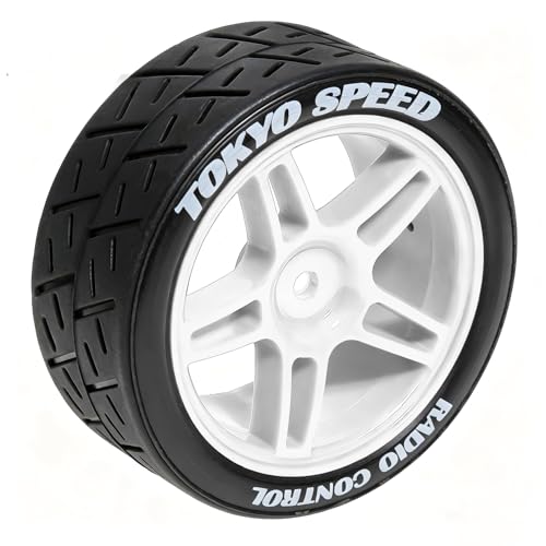 1/10 RC Rally Street Tires OD 65mm with 12mm Hex Hard Plastic Wheels for 1:10 1/12 On Road Drift Touring Car Tamiya TT01 TT02 Traxxas XV02 XV01 TA06 HPI KYOSHO PTG2 A959 4PCS (White) - color: White